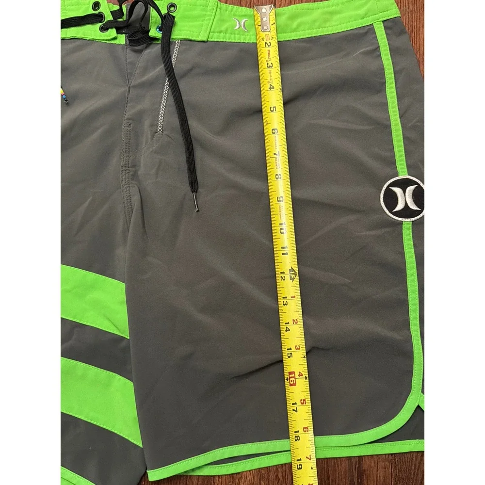 Hurley Board Shorts Mens 42 Grey Neon Green Striped Swim Trunks Surf‎ Shorts